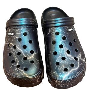 AMOII Clogs Men Size 12 Black Lightning Bolt‎ Comfort Slip On Crocks Pristine